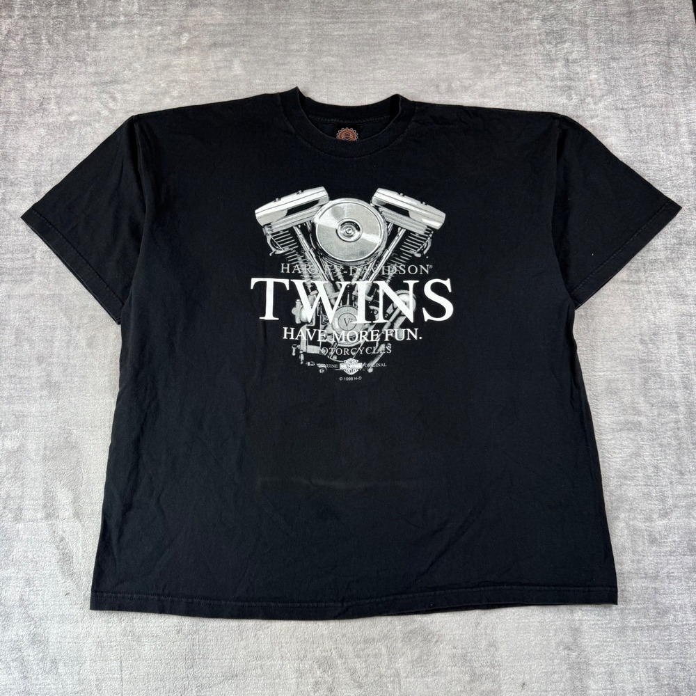 Vintage Harley Davidson Shirt Mens 3XL Black 1998 Twins Have More Fun Biker Tee